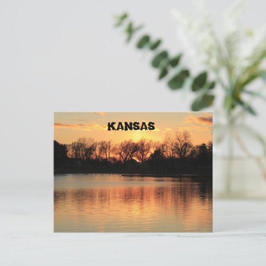 カンザスサンセットリフレクション優れたレイクポストカード ポストカード (スタンド正面)