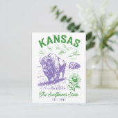 カンザスザサンフラワー州Est。1861オックス&ファーム ポストカード (スタンド正面)