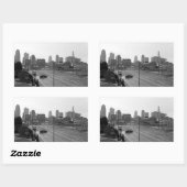 カンザスシティアーバンスカイライン、モノクロ写真 長方形シール (シート)