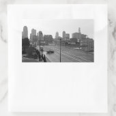 カンザスシティアーバンスカイライン、モノクロ写真 長方形シール (バッグ)