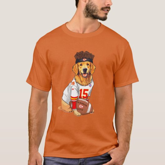 カンザスシティチーフス かわいいゴールデンレトリバー パトリックM Tシャツ (正面)