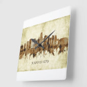 カンザスシティミズーリの街並み スクエア壁時計 (傾斜)