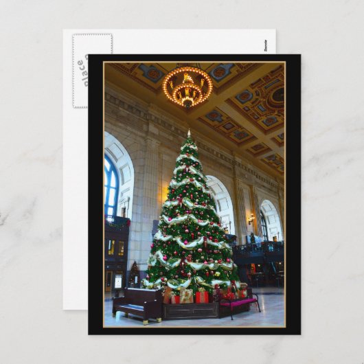 カンザスシティミズーリ州ユニオンステーションクリスマスツリー シーズンポストカード (正面/裏面)