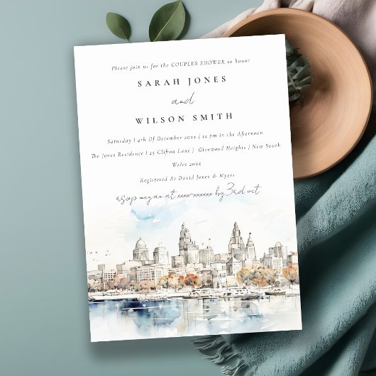 カンザスシティミズーリ水彩色カップルのシャワー 招待状