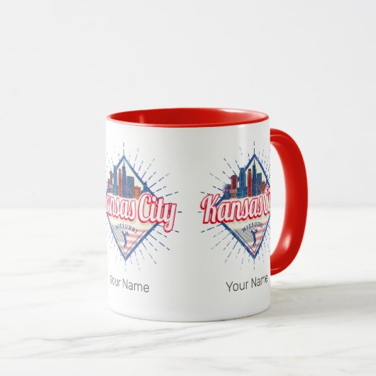カンザスシティミズーリ統一された州スカイラインヴィンテージ マグカップ (正面右)