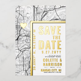 カンザスシティラブロケーター |結婚式の日付の保存 箔招待状