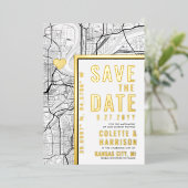 カンザスシティラブロケーター |結婚式の日付の保存 箔招待状 (立ち正面)