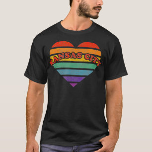 カンザスシティレトロレインボーハート80sウィムシーLGBTQ Tシャツ