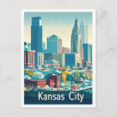 カンザスシティヴィンテージトラベルイラストレーション ポストカード (正面)