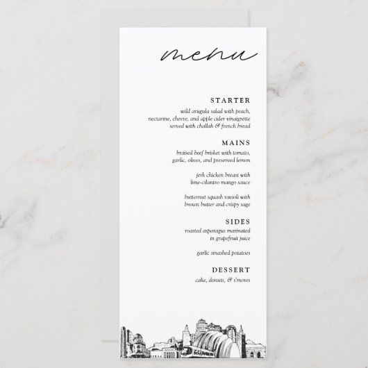 カンザスシティーモダンス結婚・スカイラインのディナー メニュー (正面/裏面)