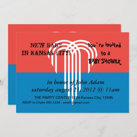 カンザスシティー州旗と赤ちゃんシャワー招待状 招待状 (正面/裏面)