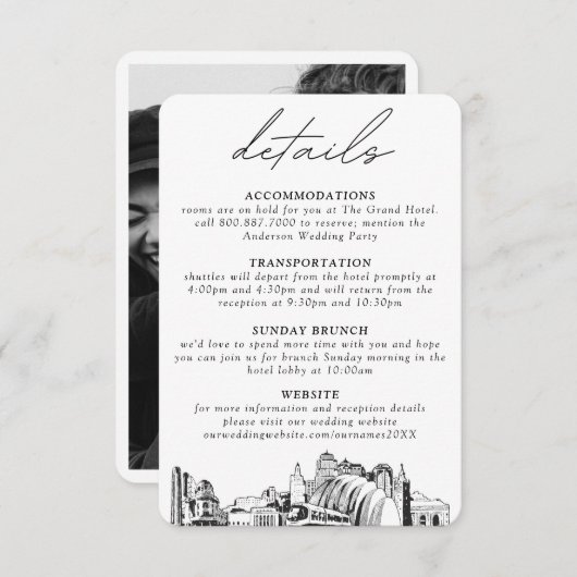 カンザスシティー結婚の垂直詳細 エンクロージャーカード (正面/裏面)