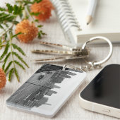 カンザスシティー・スカイライン、モノクロ写真 キーホルダー (正面右)