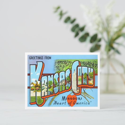 カンザスシティー、ミズーリヴィンテージビッグ文字はがき ポストカード (スタンド正面)