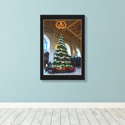 カンザスシティー、ユニオンステーションクリスマスツリー キャンバスプリント (インサイチュ (ウッドフロア))