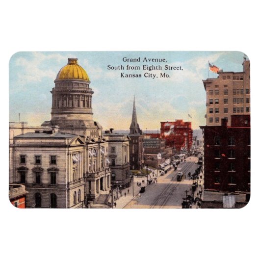 カンザスシティーMO、グランドAve.、1911ヴィンテージはがき マグネット (横)