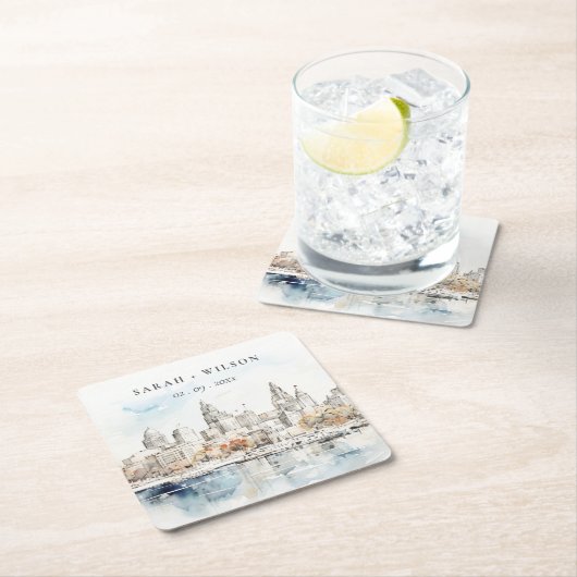 カンザスミニマルシティミズーリ水の色結婚の値 スクエアペーパーコースター (インサイチュ)