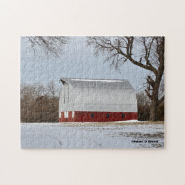 カンザスレッドカントリー納屋とスノージグソーパズル ジグソーパズル