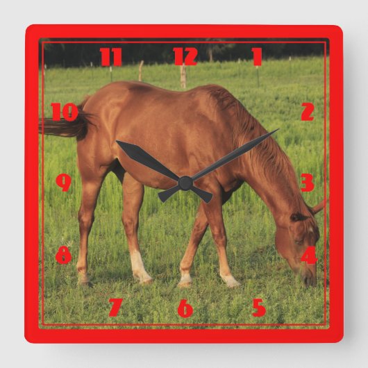 カンザスレッドホース スクエア壁時計 (正面)