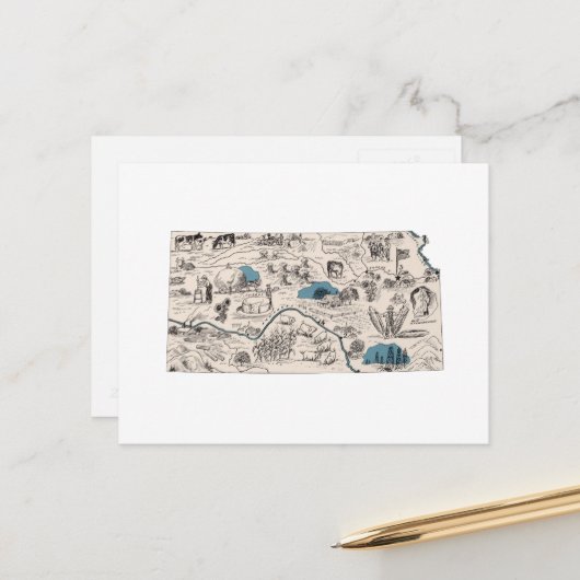 カンザスヴィンテージ写真地図アンティーク州図 ポストカード (正面/裏面インサイチュ)