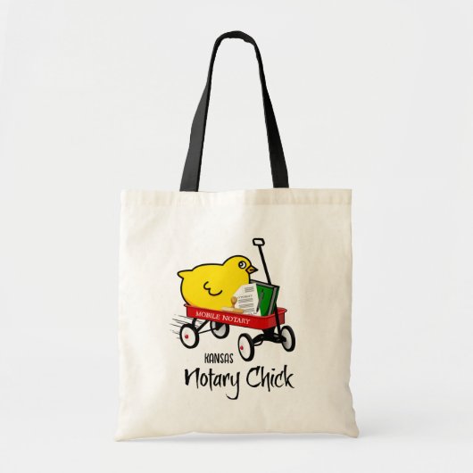 カンザス公証人ひよこ赤ワゴン トートバッグ (正面)