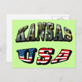 カンザス写真と米国国旗のフォント ポストカード (正面/裏面)