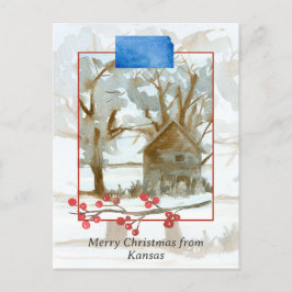 カンザス冬のキャビン風景からのメリークリスマス ポストカード
