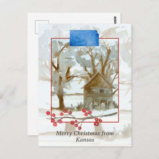 カンザス冬のキャビン風景からのメリークリスマス ポストカード (正面/裏面)