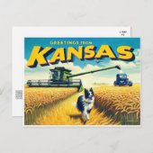 カンザス小麦コンバイン・ボーダーコリーからのご挨拶 ポストカード (正面/裏面)