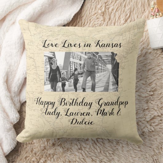 カンザス州に住む古い地図州の形をした写真 クッション (ブランケット)