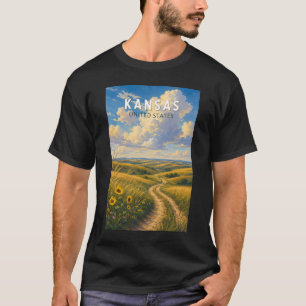 カンザス州のイラスト旅行アート ビンテージスタイル Tシャツ