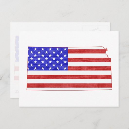 カンザス州の愛国的な州の形をしたアメリカ国旗 ポストカード (正面/裏面)