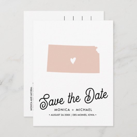 カンザス州の行き先ウェディング任意の色！ 案内ポストカード (正面/裏面)