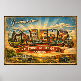 カンザス州ガレナ Route 66 ポスター 挨拶状