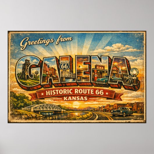 カンザス州ガレナ Route 66 ポスター 挨拶状 (正面)