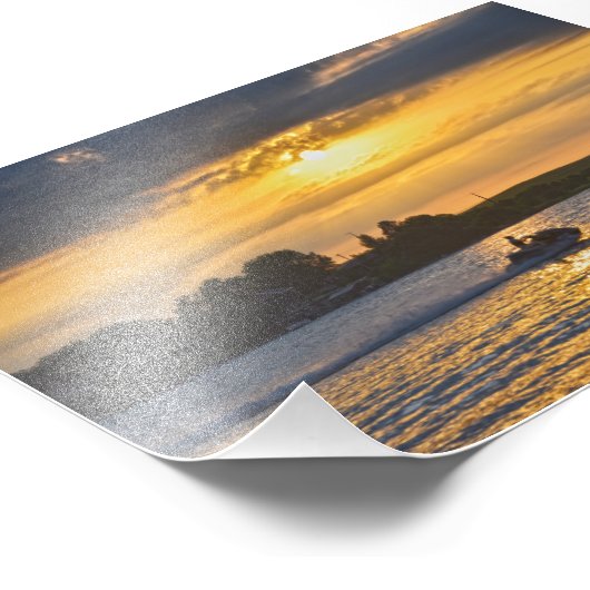 カンザス州サンセットのワバウンセ湖で水上クラフト フォトプリント (角)