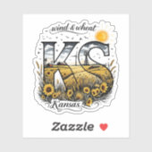 カンザス州ステッカー|Wind & Wheat ひまわりデザイン シール (シート)