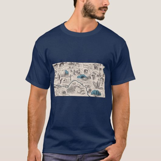 カンザス州ビンテージ絵地図 Tシャツ (正面)