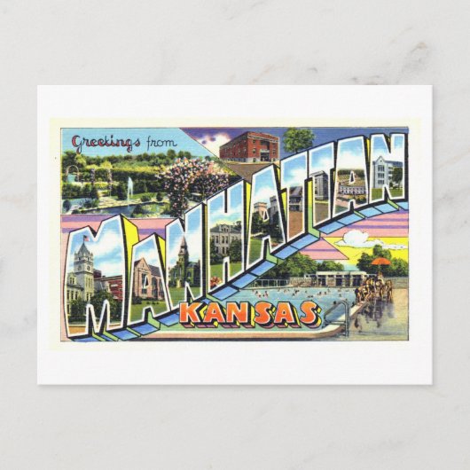 カンザス州マンハッタンからのヴィンテージ挨拶 ポストカード (正面)