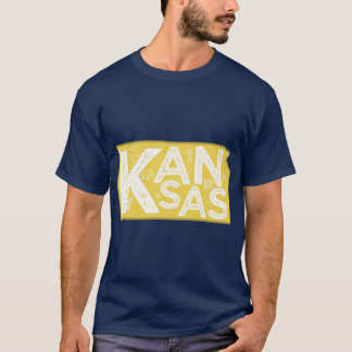 カンザス州地図タイポグラフィ ゴールド Tシャツ