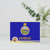 カンザス州旗とシール ポストカード (スタンド正面)