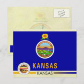 カンザス州旗とシール ポストカード (正面/裏面)