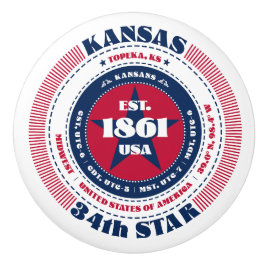 カンザス米州赤白青タイポグラフィ セラミックノブ