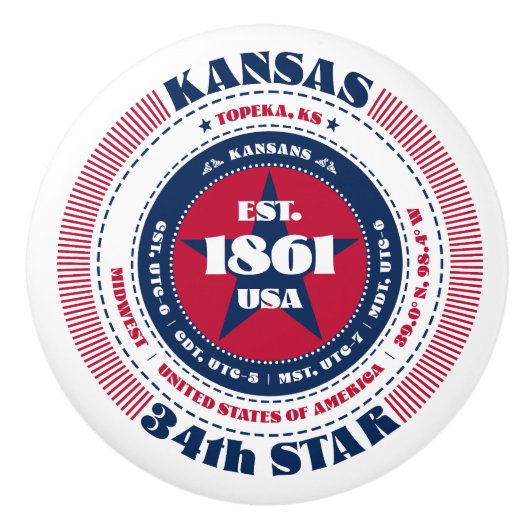 カンザス米州赤白青タイポグラフィ セラミックノブ (正面)