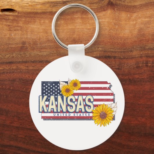 カンザス統一された州レトロ州マップヴィンテージUSA キーホルダー (正面)