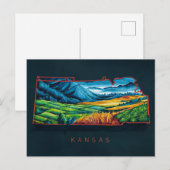 カンザス鮮やか地図アート ポストカード (正面/裏面)