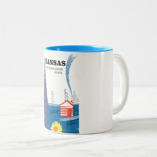 カンザス「ひまわり州」ヴィンテージ旅行ポスター ツートーンマグカップ (正面右)