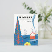 カンザス「ひまわり州」ヴィンテージ旅行ポスター ポストカード (スタンド正面)