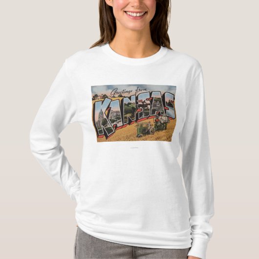 カンザス(トラクター及び干し草のあかくみ場面) Tシャツ (正面)