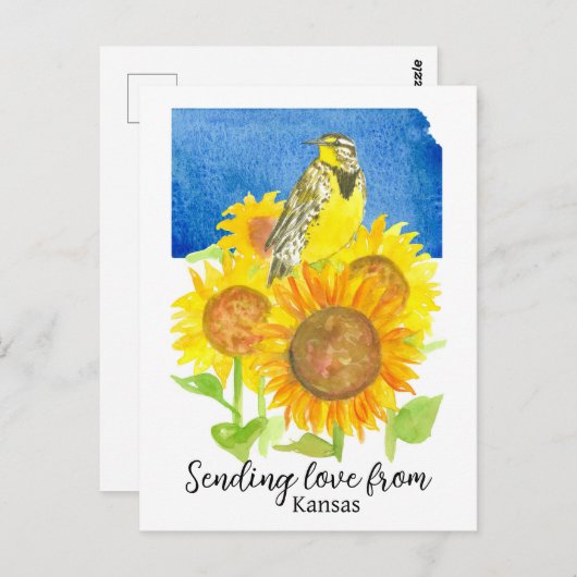 カンザス・メドワルクのひまわり花からの愛の送信 ポストカード (正面/裏面)